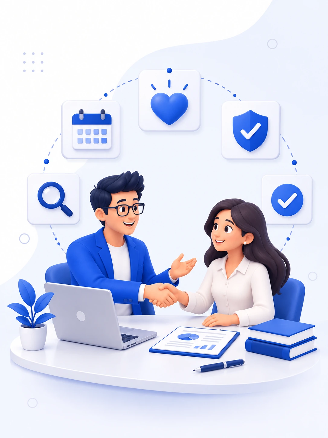 Ilustración de un equipo estrechando manos durante una reunión de trabajo